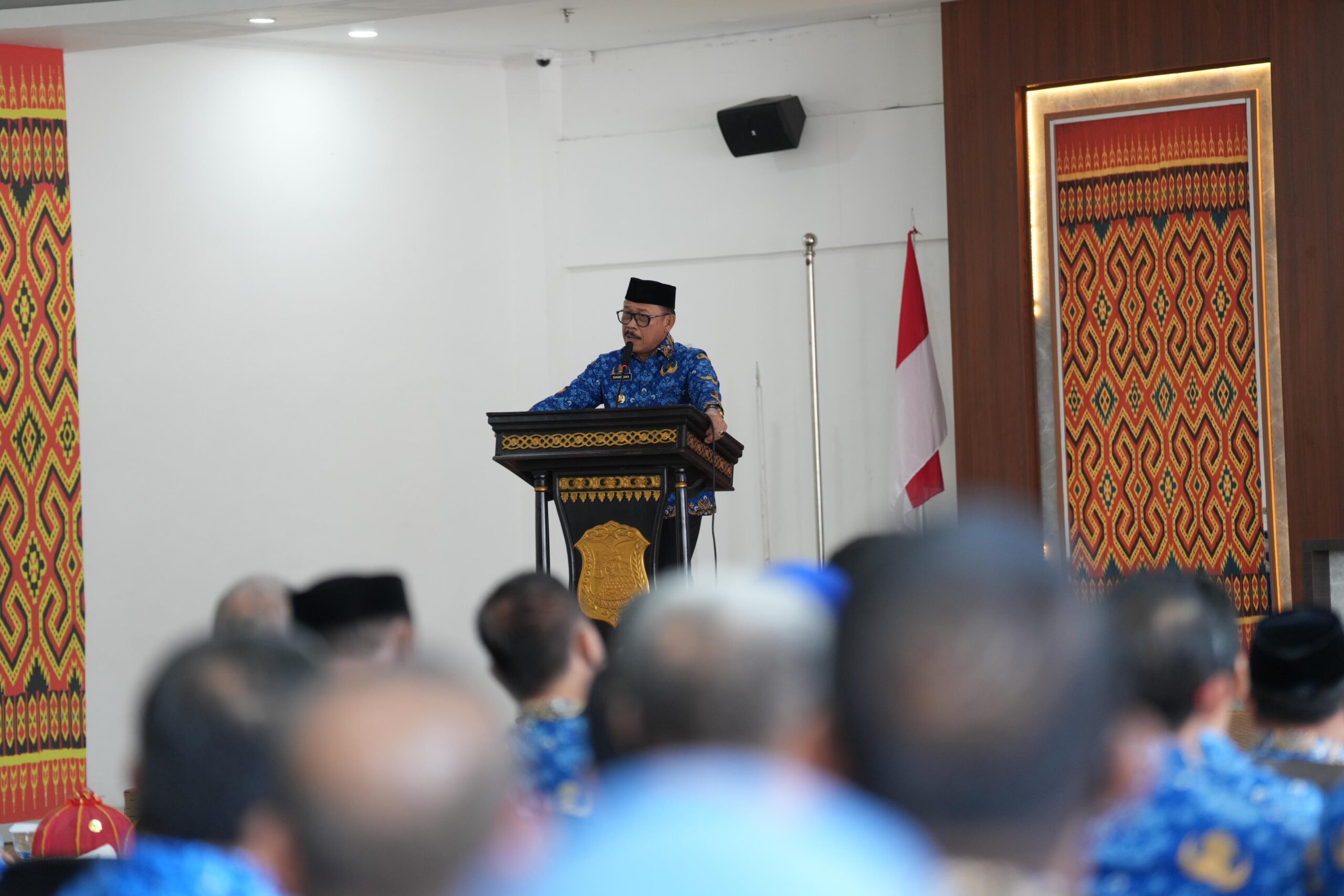 Sambutan Gubernur Sulbar, Suhardi Duka, saat menghadiri Musrenbang RKPD Kabupaten Mamuju 2026, Kamis, 17 April 2025.